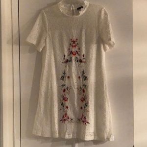 Flower Embroidered Lace Overlay Mock Neck Tunic